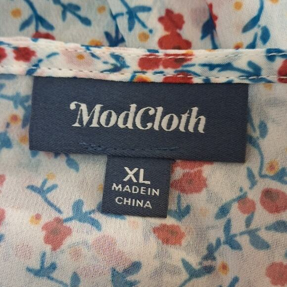 NWOT ModCloth Shirt Women XL White Floral Semi-Sheer Chiffon Cottagecore Country - Picture 2 of 9